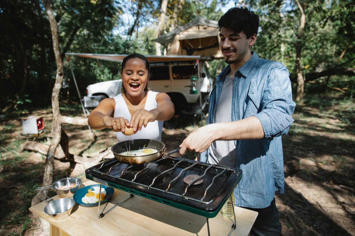 Portable camping stove and cooking utensils